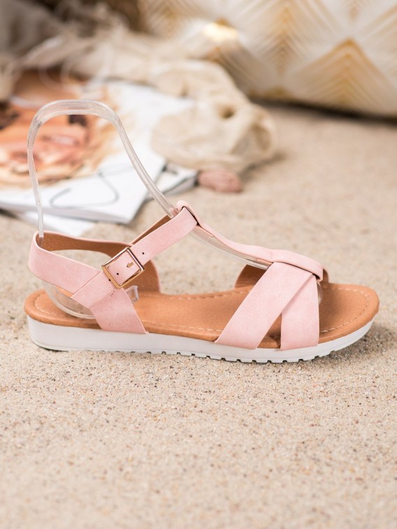 Ružové textilné sandálky