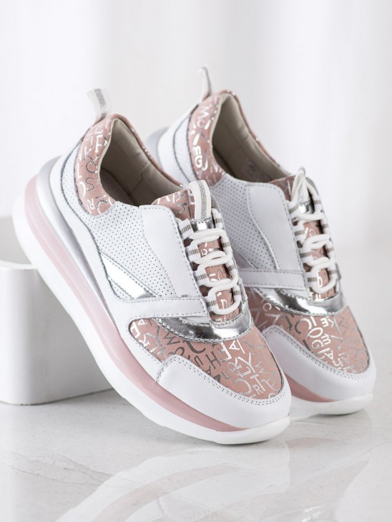 Bielo-ružové sneakersy z kože