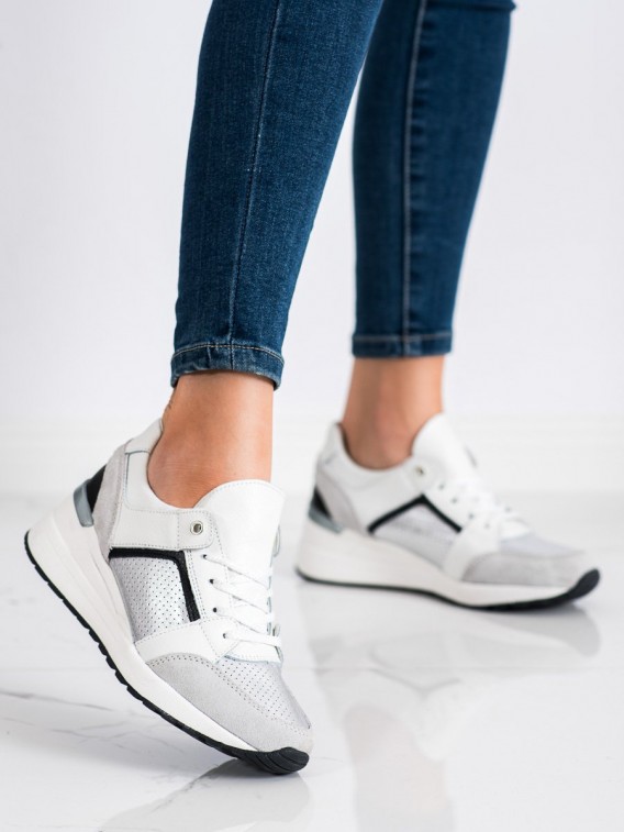 Bielo-strieborné sneakersy z kože